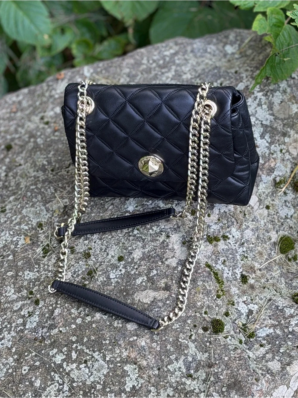Kate Spade Natalia WKRU7074 black quilted leather crossbody/shoulder bag gold